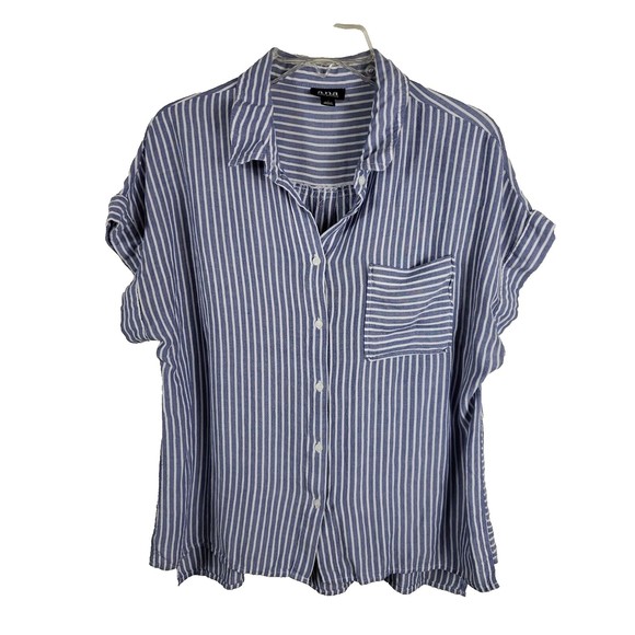 A.N.A.  Blue White Blouse Women's Large Rayon button front - Picture 1 of 9